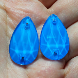 17x28mm (1 pr) Neon/Black Light Sensitive Sapphire Glass Teardrop Rhinestones  - C241