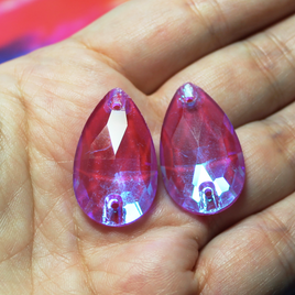 17x28mm (1 pr) Neon/Black Light Sensitive Dark Amethyst AB Glass Teardrop Rhinestones  - C244