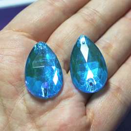 17x28mm (1 pr) Neon/Black Light Sensitive Blue Glass Teardrop Rhinestones  - C249