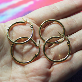 (2 pr) 25mm Stainless Steel Gold-Toned Hoop Earrings - Hoop 2