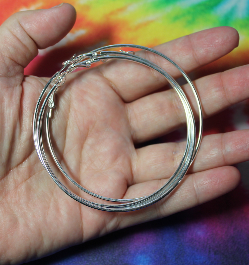 (2 pr) 70mm Silver Plated Hoop Earrings - Hoop 6