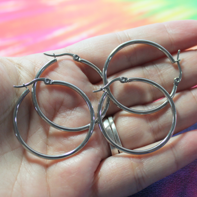 35mm Stainless Steel Silver-Toned Hoop Earrings - Hoop 9