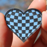 1" Black Checkerboard Heart Mirror Cabochon - S18