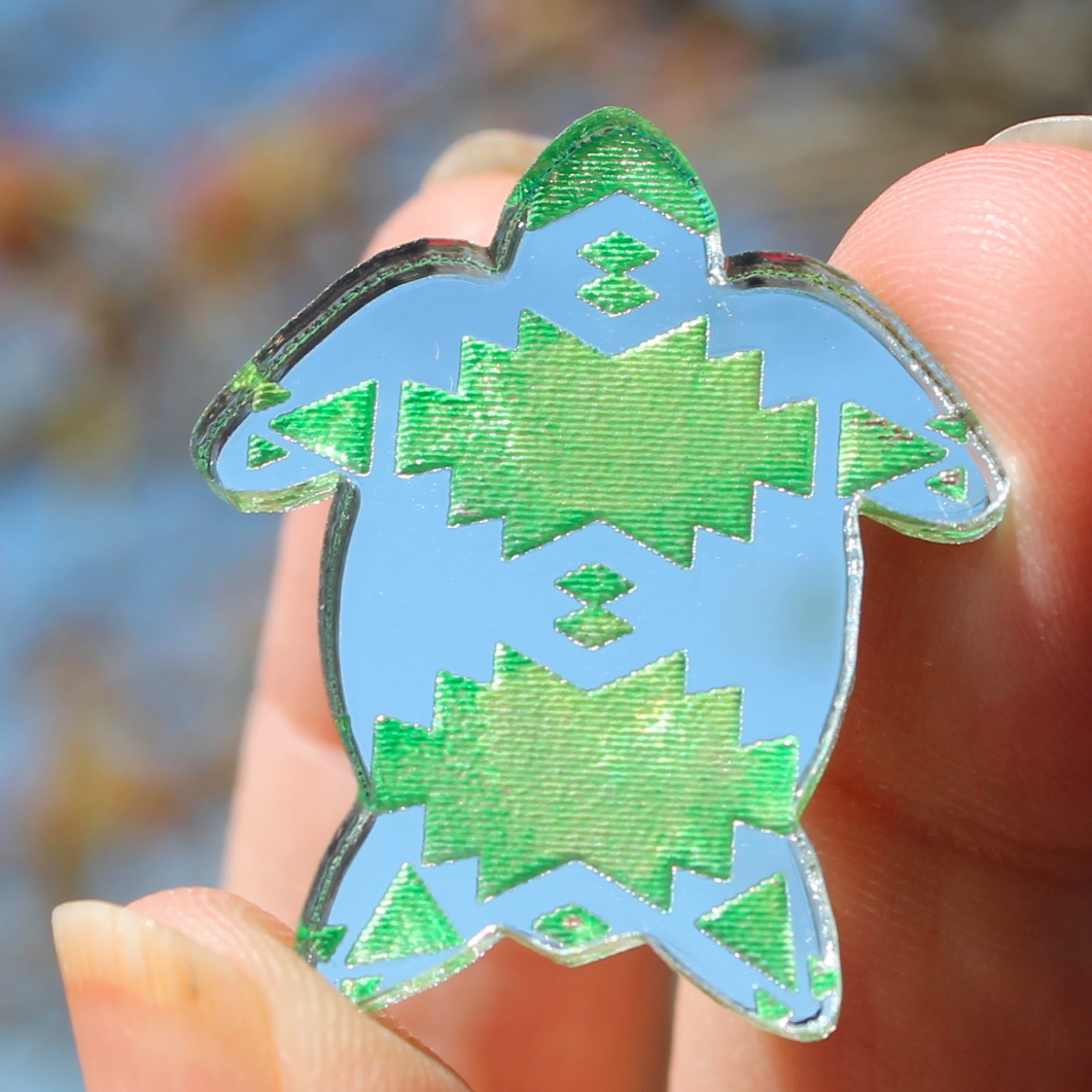 1" Green Lucv (Turtle) Mirror Cabochon - S17