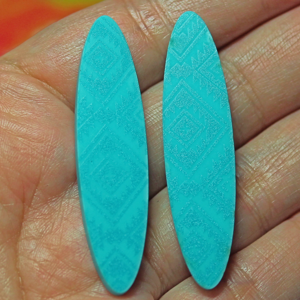 2" Turquoise Acrylic Tribal Print Ovals - S7