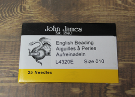 John James size 10 beading needles, 25 per pack. - JL10
