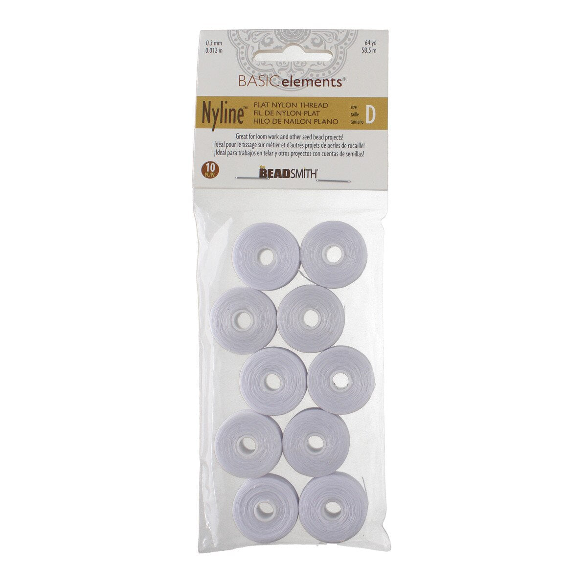 White Nyline  - 64 yard Bobbin D - 10 pack