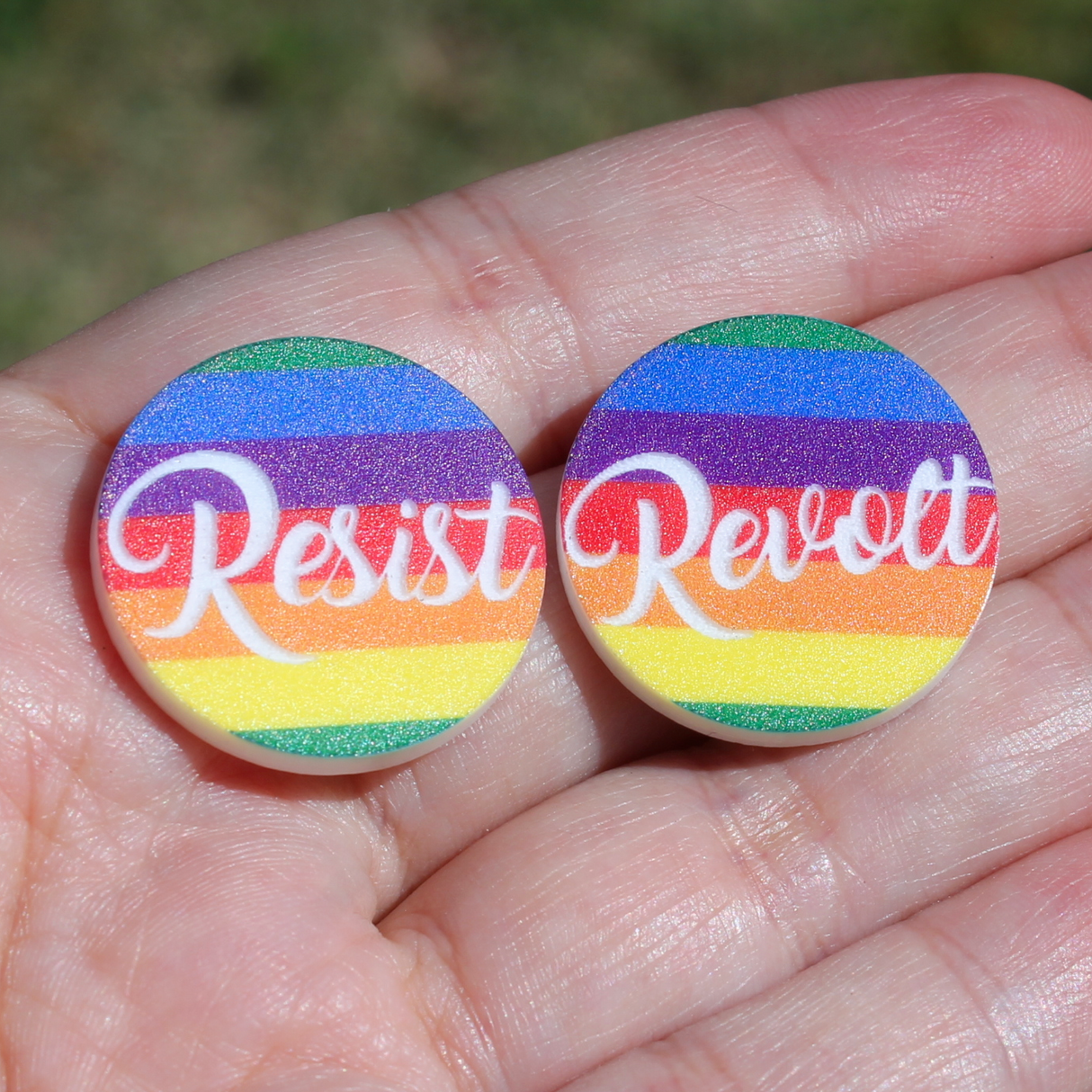 1" Resist/Revolt Acrylic Round Rainbow - S34