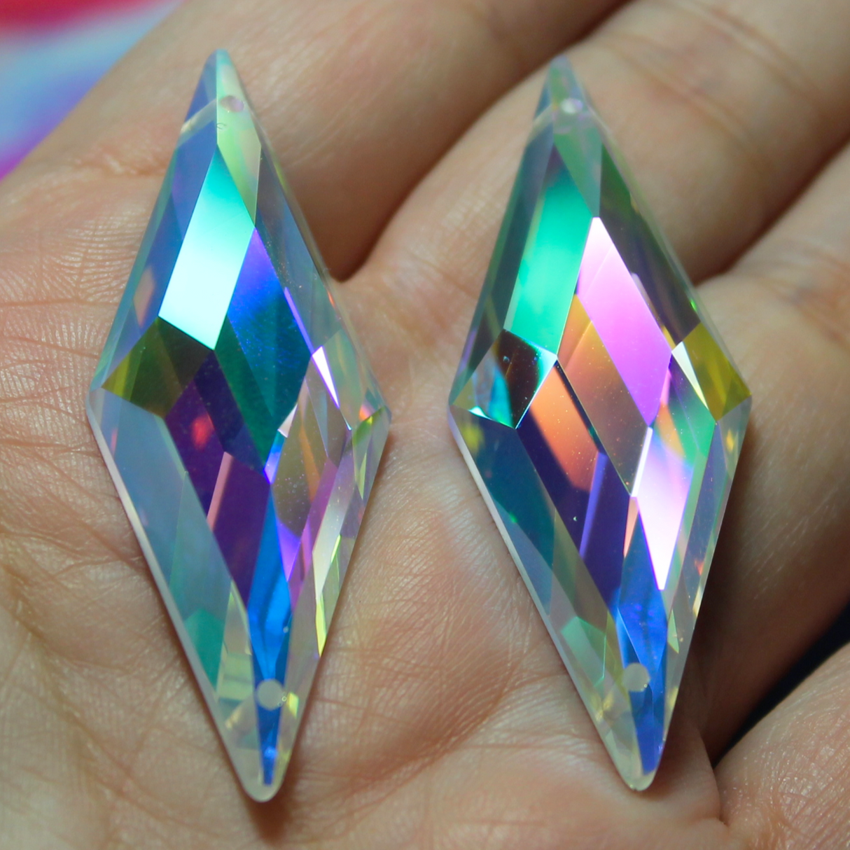 49x18mm  (1 pr) Clear AB Glass Rhombus Rhinestone -  C252