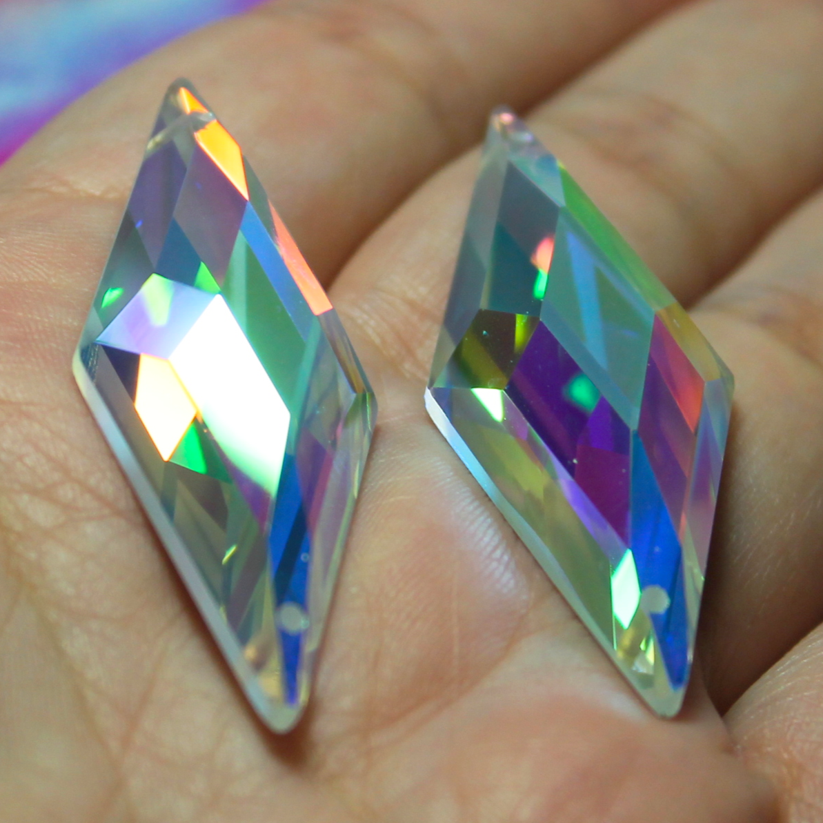 49x18mm  (1 pr) Clear AB Glass Rhombus Rhinestone -  C252