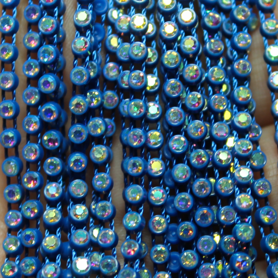 10 yrd - SS8 Royal Blue w/ Clear AB rhinestone banding - PB8L-10
