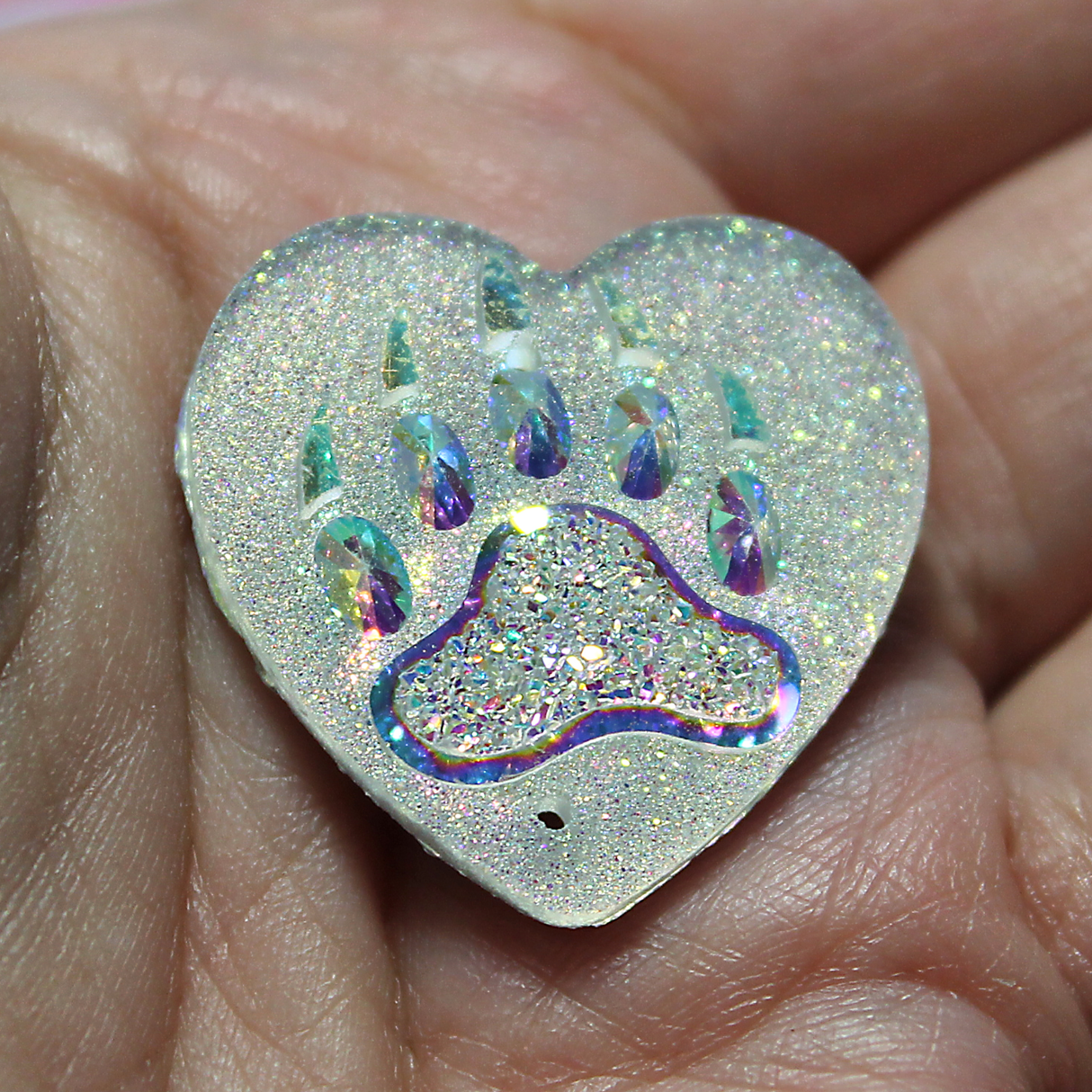 Clear AB Bear Paw heart Resin sew on Gems - S103