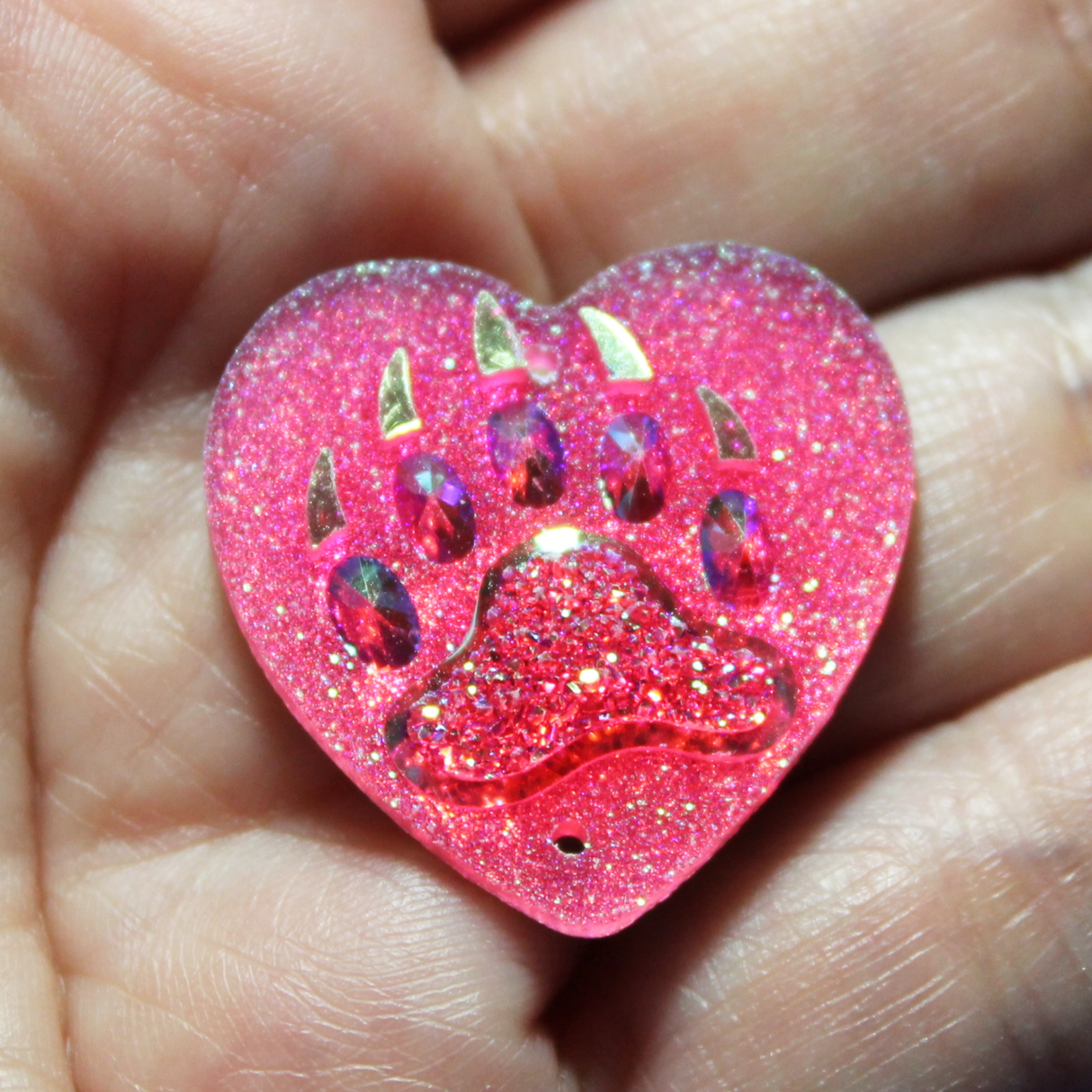 Fuchsia AB Heart Bear Paw sew on Gems - S105