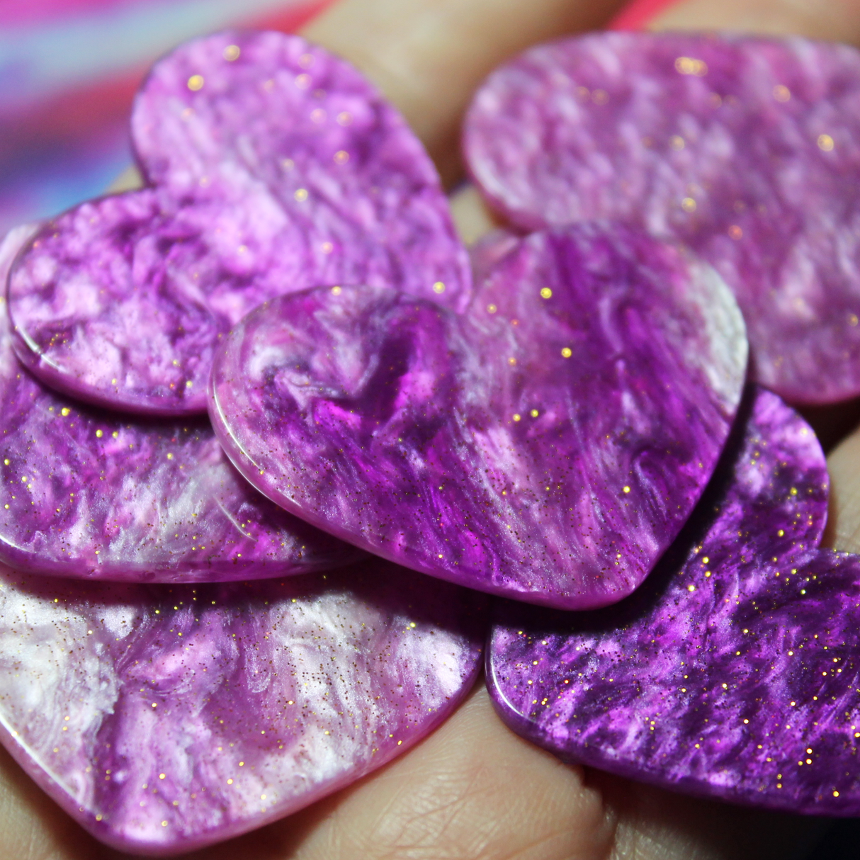 Fuchsia Purple Glitter Heart Resin Slab - S110