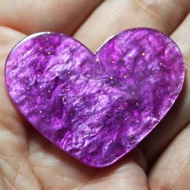 Fuchsia Purple Glitter Heart Resin Slab - S110