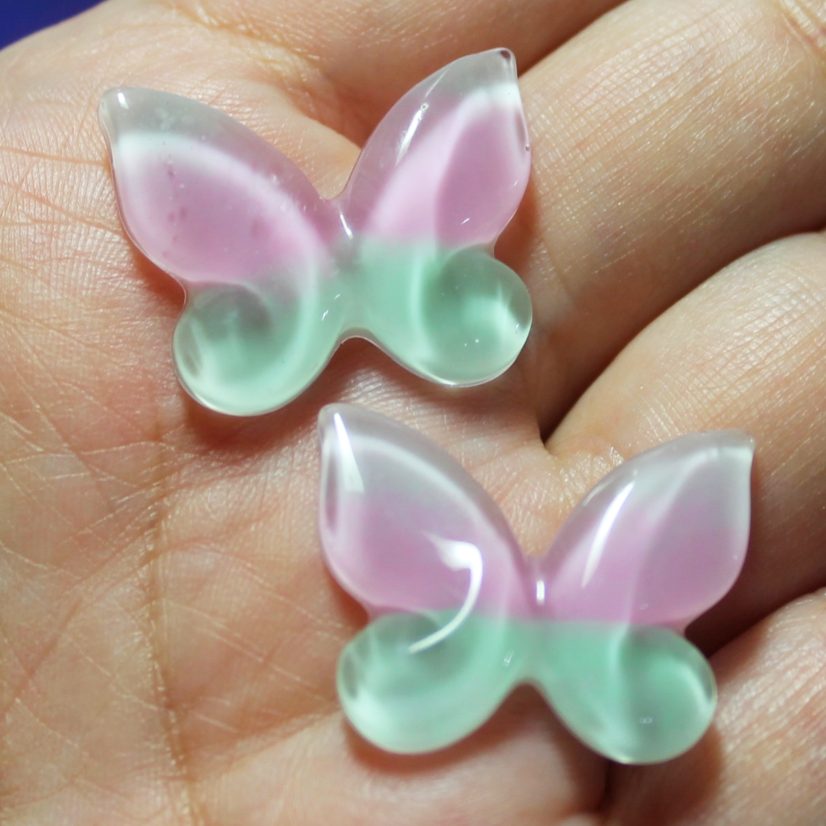 Duo-Toned Pink/Mint Green Butterfly Cabochon  - S119