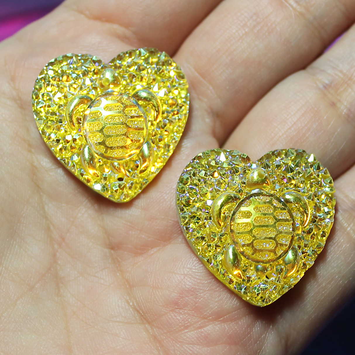 Yellow AB turtle heart Resin sew on Gems - S126