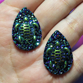 Dark Blue AB Teardrop Resin Turtle sew on Gems - S127