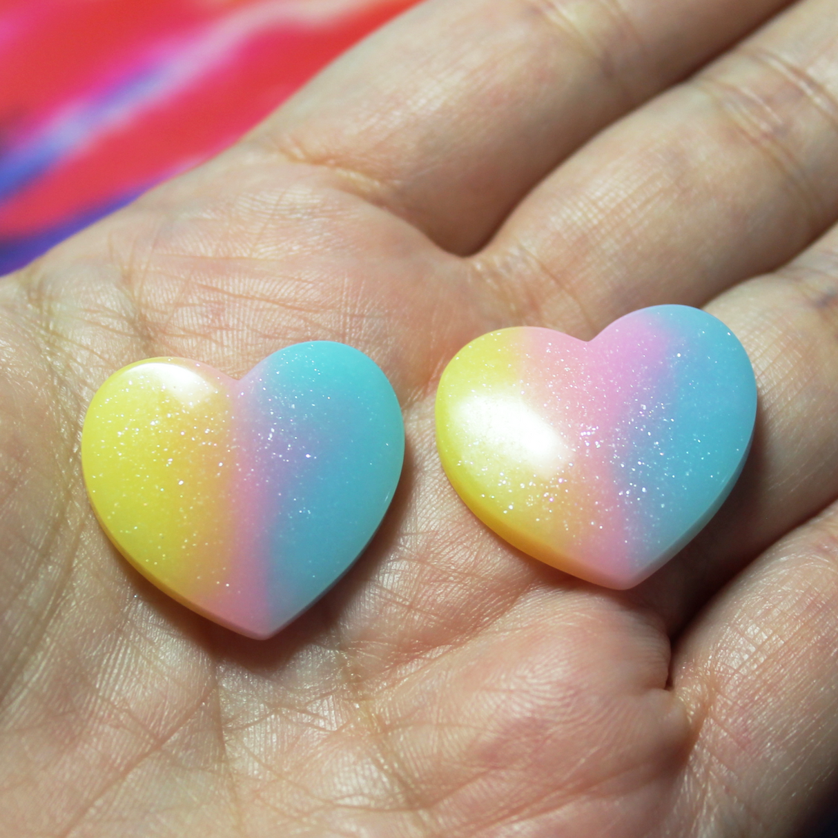 Rainbow Sky TieDye Heart Cabochon - S13