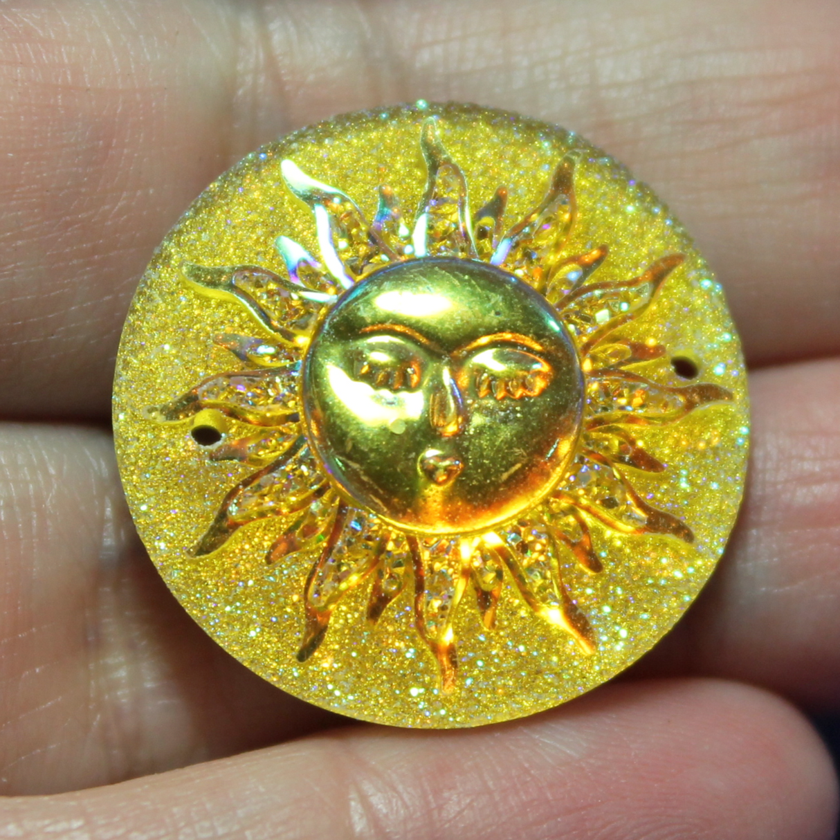 Yellow AB Round Sun sew on Gems - S155