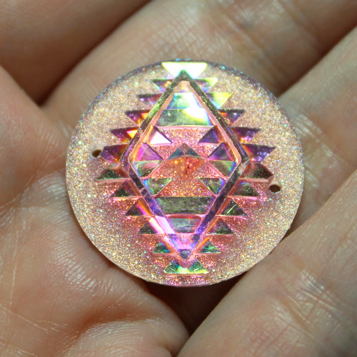 Peachy Pink AB Round Geometric Tribal sew on Gems - S215