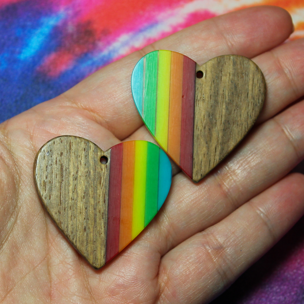 Rainbow Resin & Wood Inlay Heart Slabs - S221