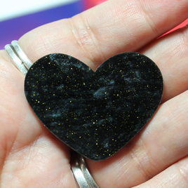 Black Glitter Pearl Heart Resin Slab - S30