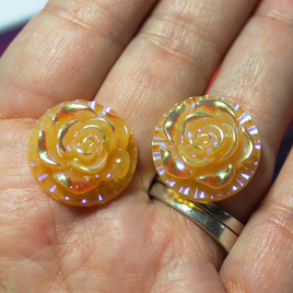 Yellow Round 3D Rose Cabochon Gems - S80