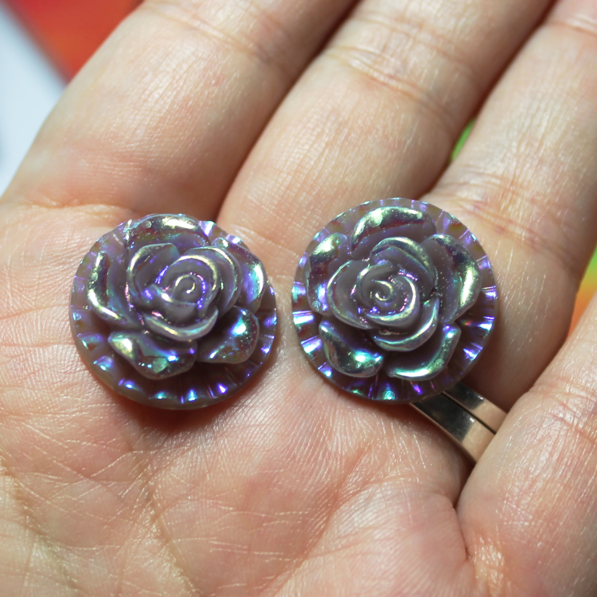 Lavender Gray Round 3D Rose Cabochon Gems - S82