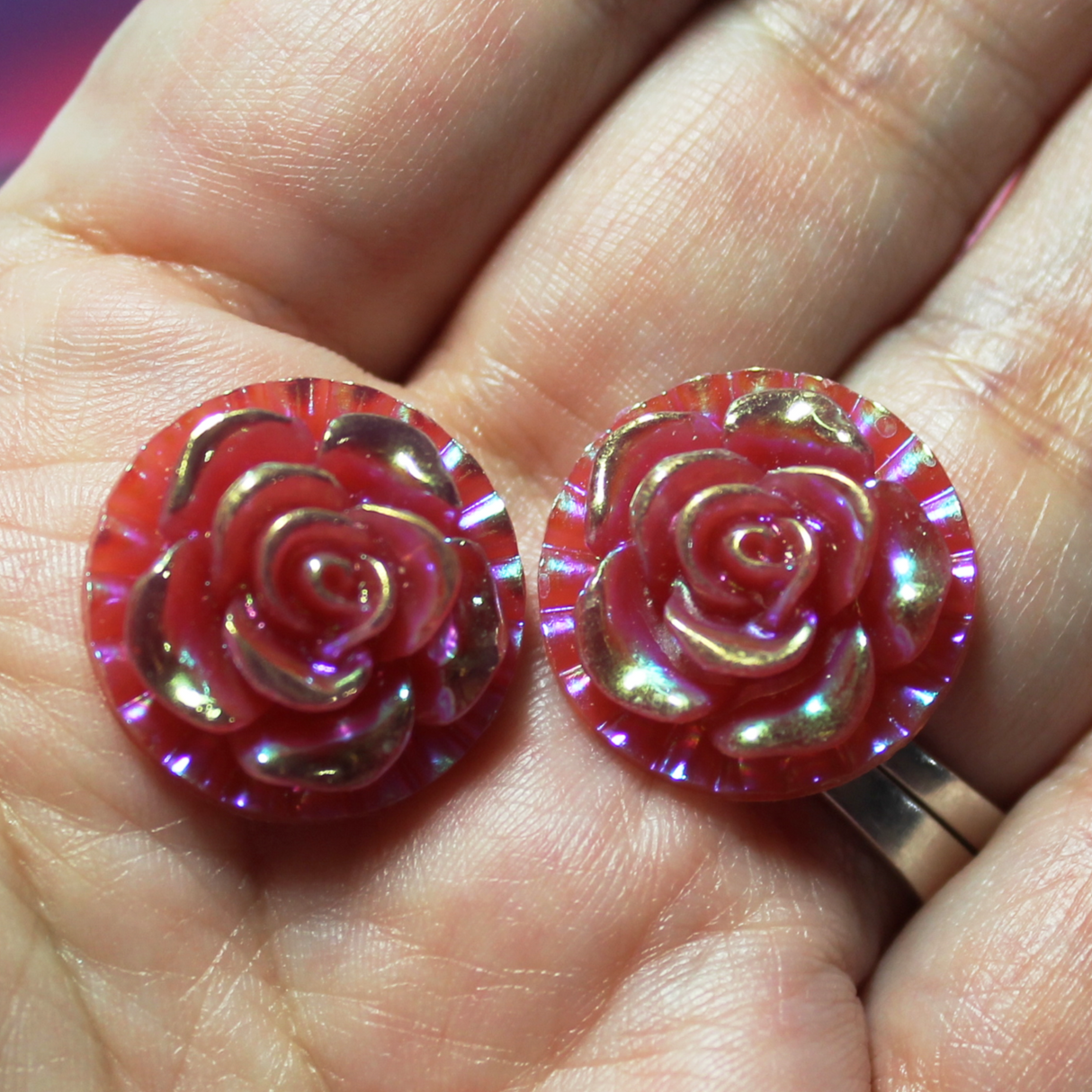 Red Round 3D Rose Cabochon Gems - S83