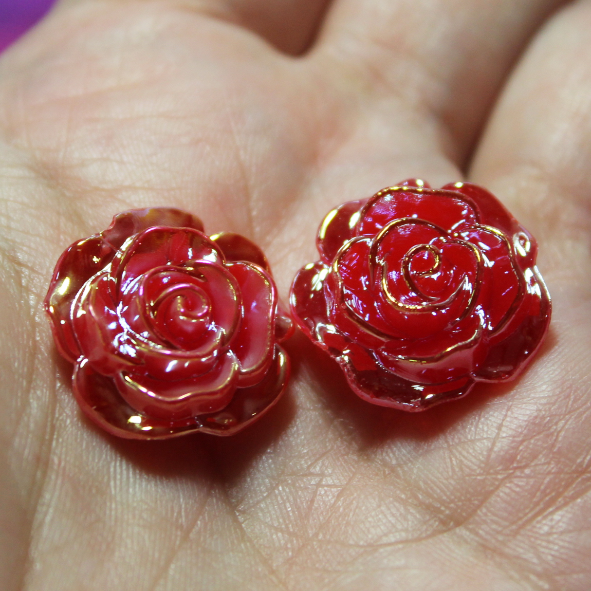 Red 3D Rose Cabochon Gems - S87