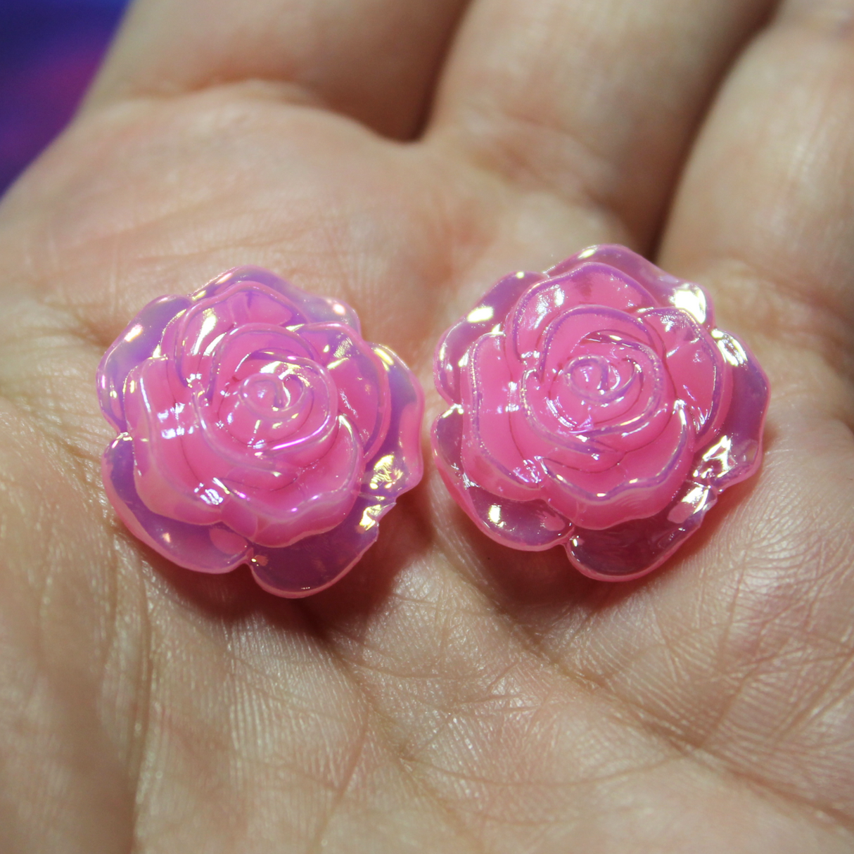 Pink 3D Rose Cabochon Gems - S89