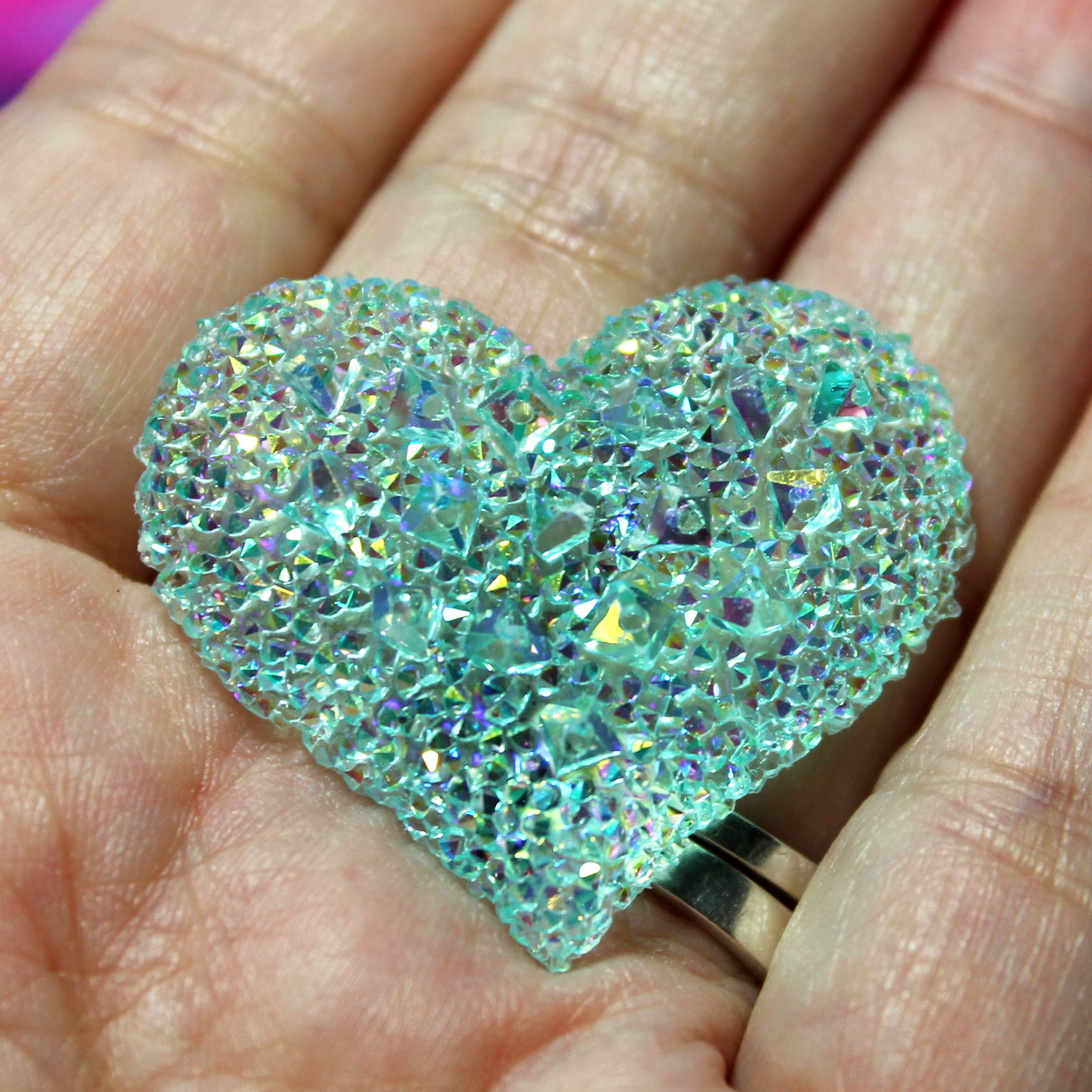 Transparent Aqua Druzy Ice AB Heart Cabochon Gems - S91