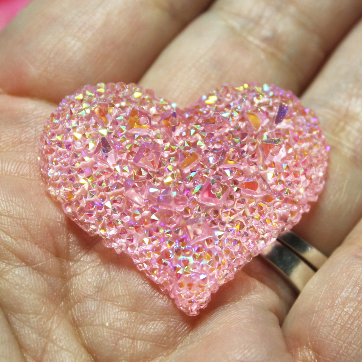 Transparent Pink Druzy Ice AB Heart Cabochon Gems - S92