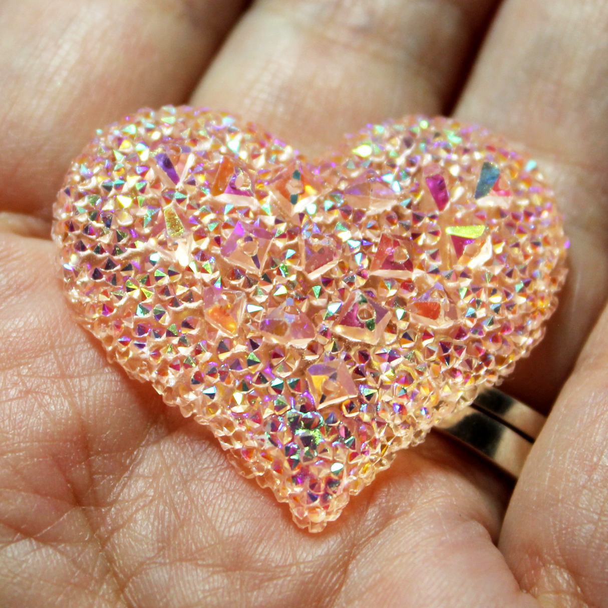 Transparent Peach Druzy Ice AB Heart Cabochon Gems - S93