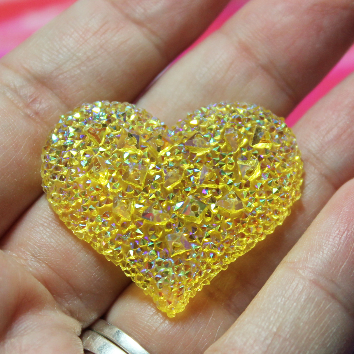 Transparent Yellow Druzy Ice Heart AB Cabochon Gems  - S95