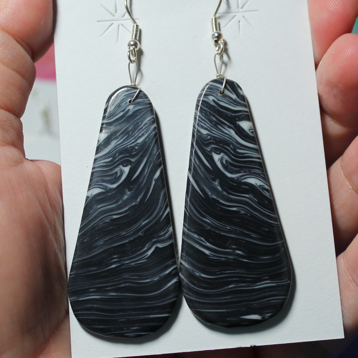 Synthetic Zebra Obsidian Slab Earrings - SD31