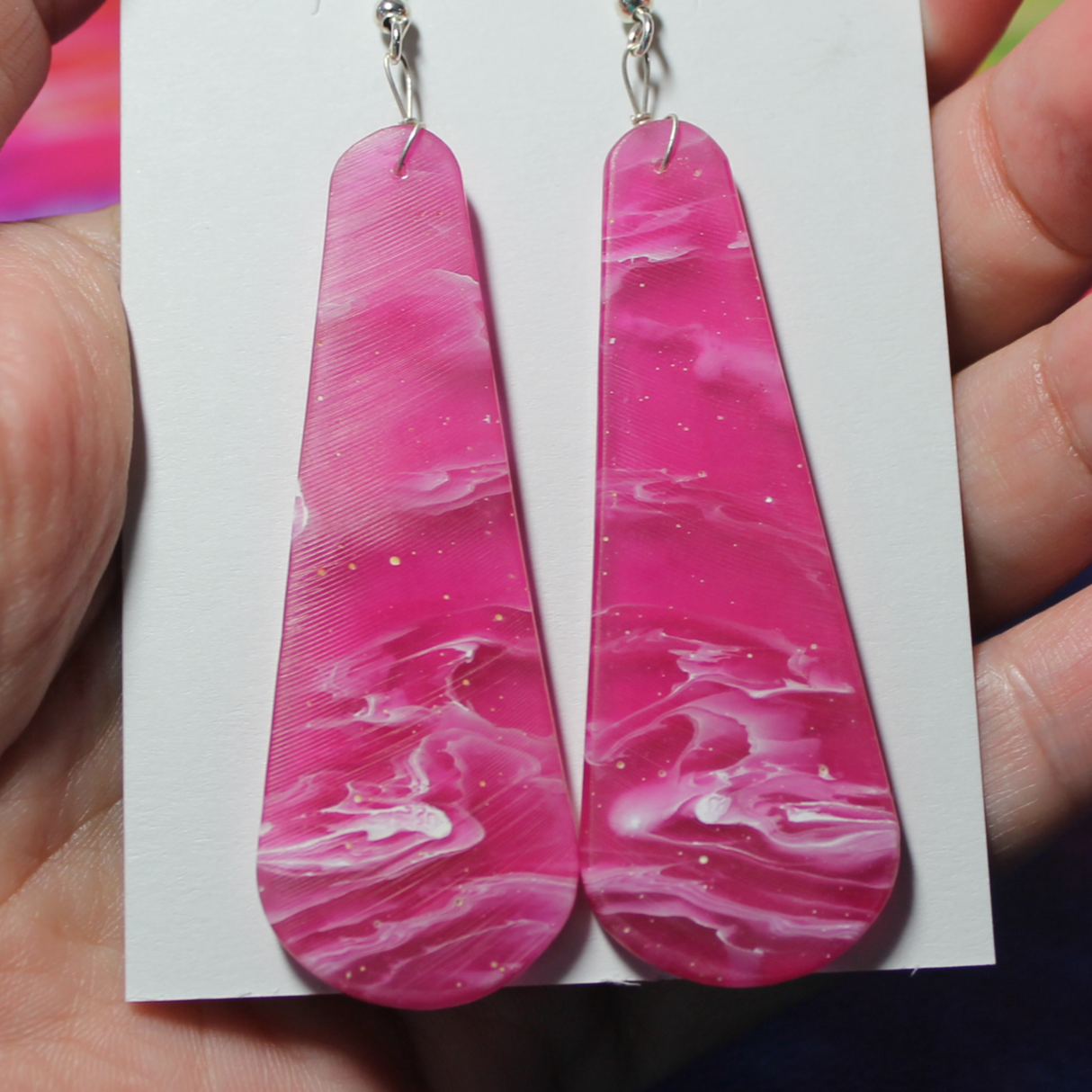 Synthetic Pink Agate Slab Earrings - SD34