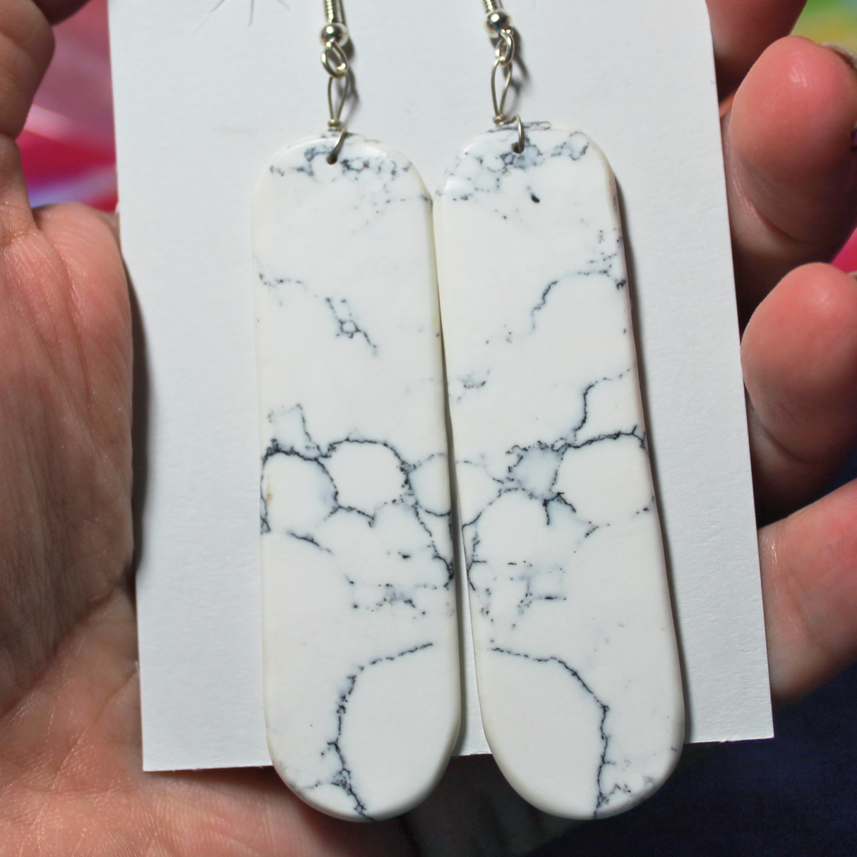 Synthetic White Buffalo Slab Earrings - SD35