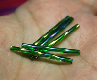 30mm Twisted Bugles -Transparent Emerald Rainbow - T30A