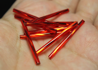 30mm Twisted Bugles  - Silver Lined Transparent Dark Red - T30P