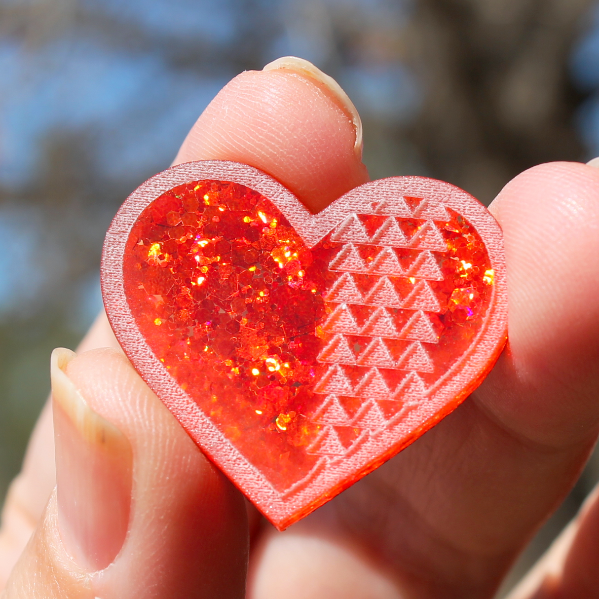 1" Red Thunder-Heart Glitter Cabochons - S3