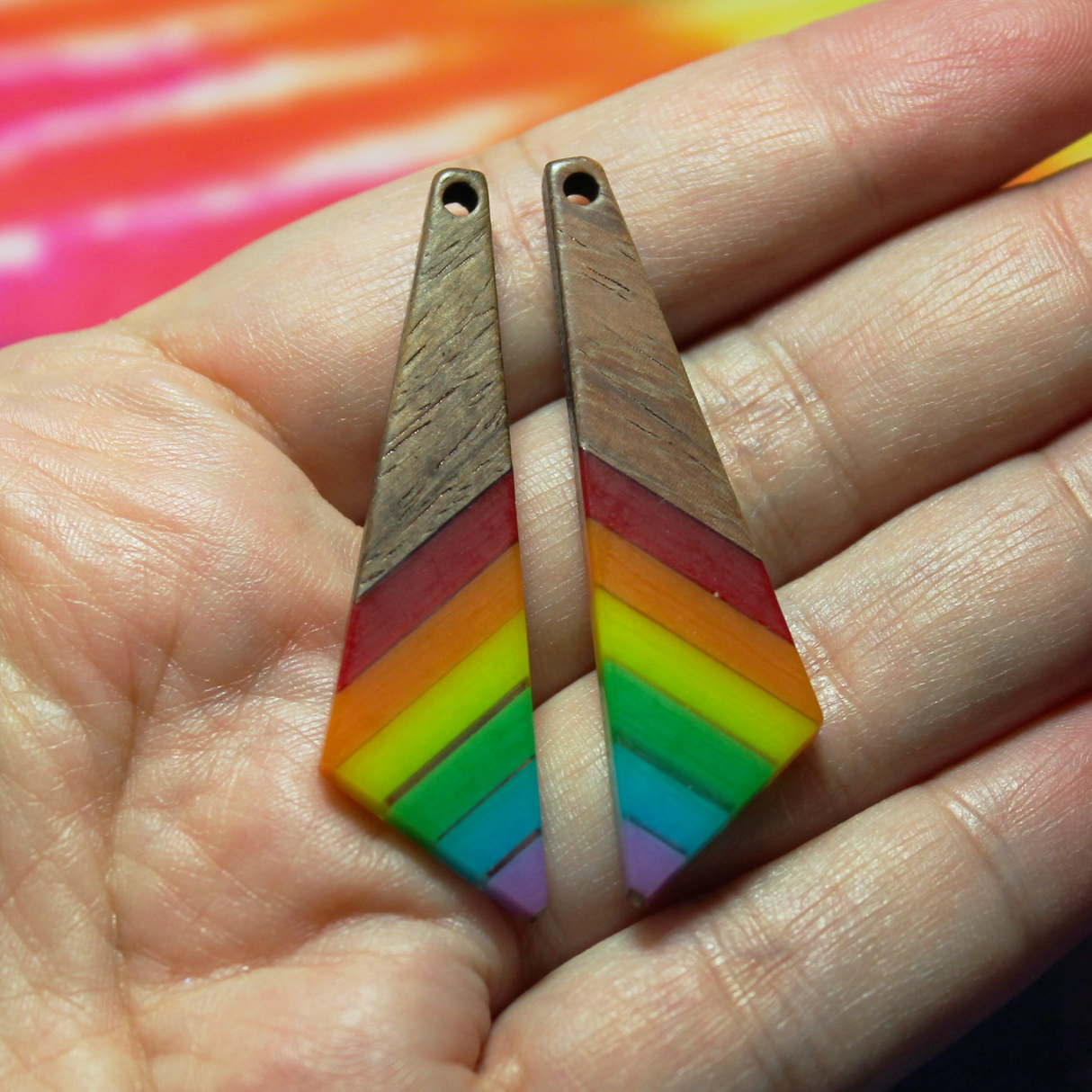 Rainbow Resin & Wood Inlay Angled Trapezoid Slabs - S223