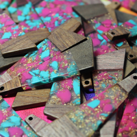 Pink & Turquoise Resin & Wood Inlay Trapezoid Slabs - S35