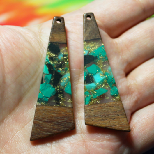 Turquoise Resin & Wood Inlay Trapezoid Slabs - S34