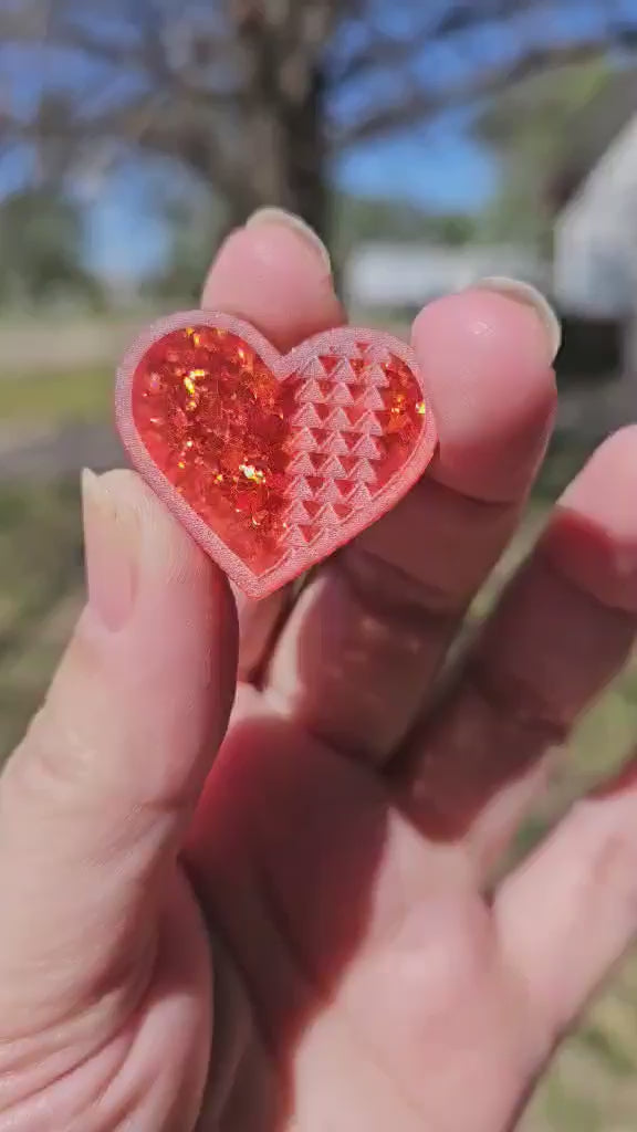 1" Red Thunder-Heart Glitter Cabochons - S3