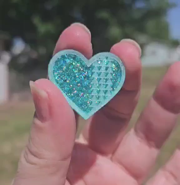 1" Turquoise Thunder-Heart Glitter Cabochons - S71