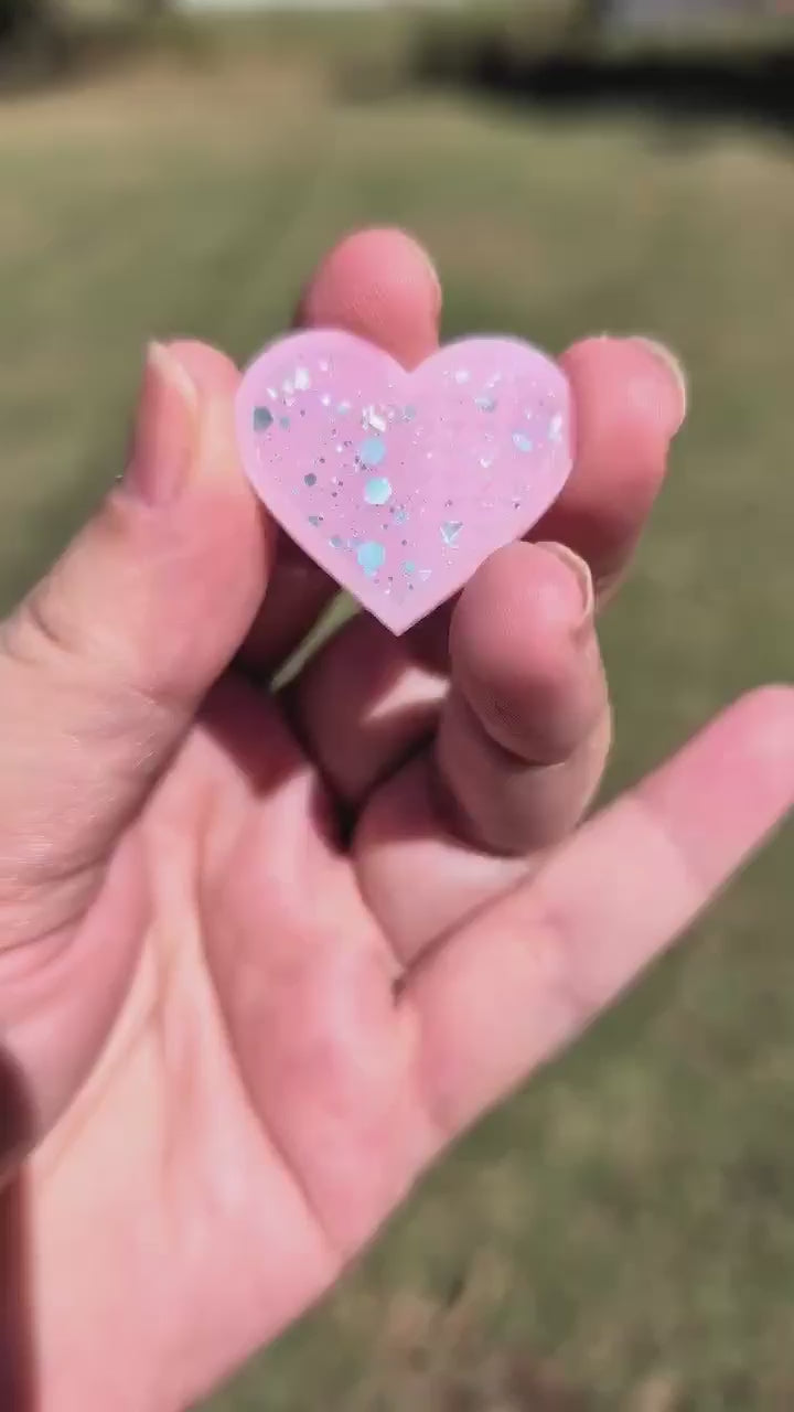 1" Baby Pink Thunder-Heart Glitter Cabochons - P132