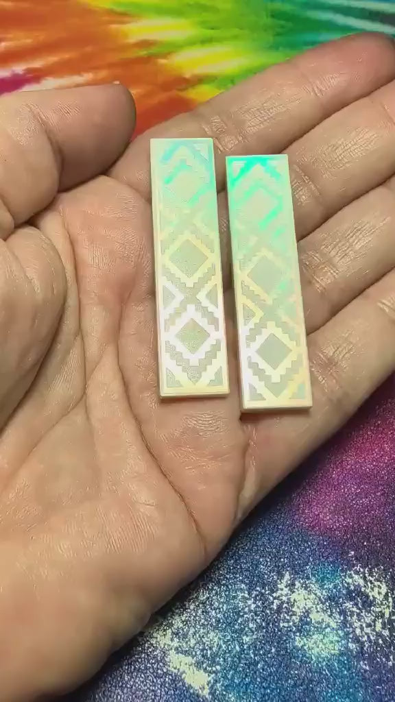 2" White Iridescent Tribal Rectangle - S117