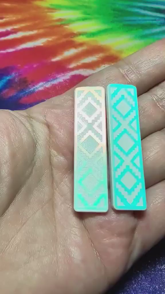 2" White Iridescent Tribal Rectangle - S117